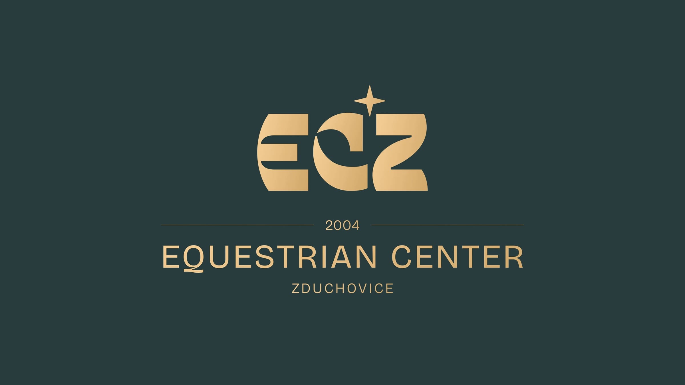 The final ECZ logotype in gold on dark green: the monogram with a star above the C, “2004” and “Equestrian Center Zduchovice”.