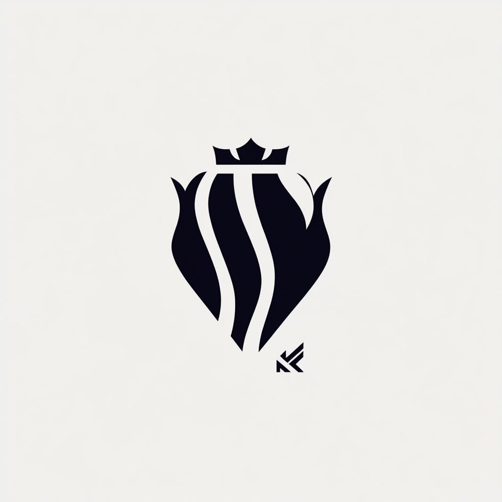 A black striped shield with a crown on top, on an off-white background.
