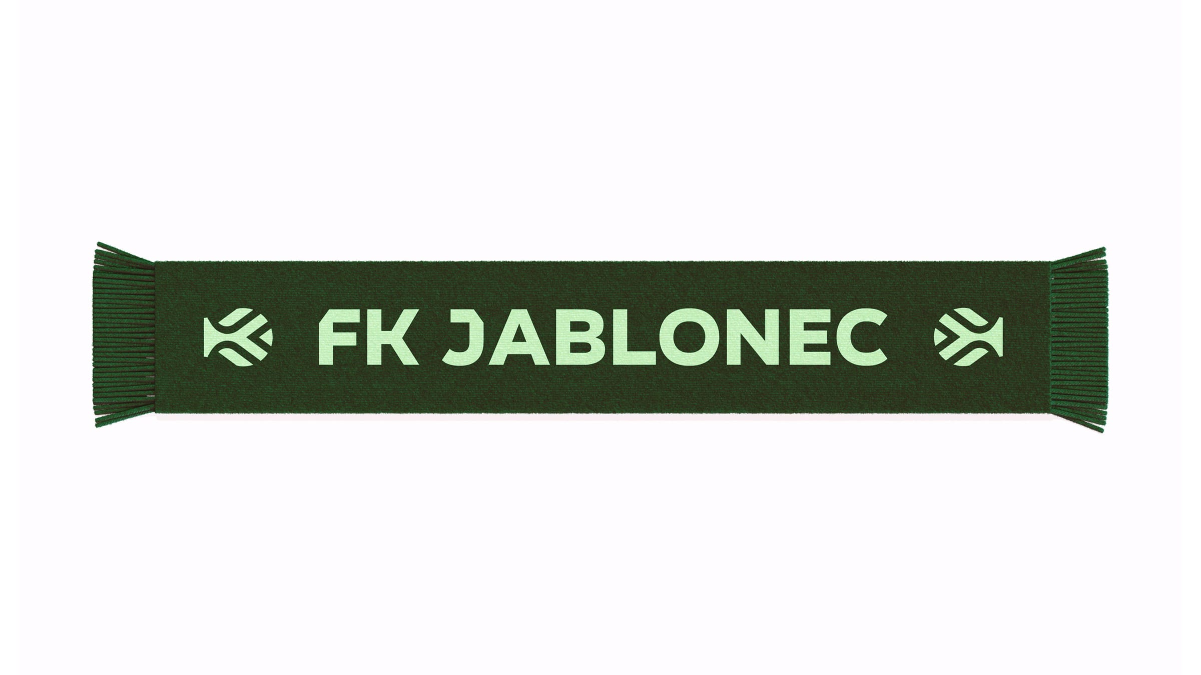 A deep green fan scarf reading FK JABLONEC in green apple between two chevron marks.