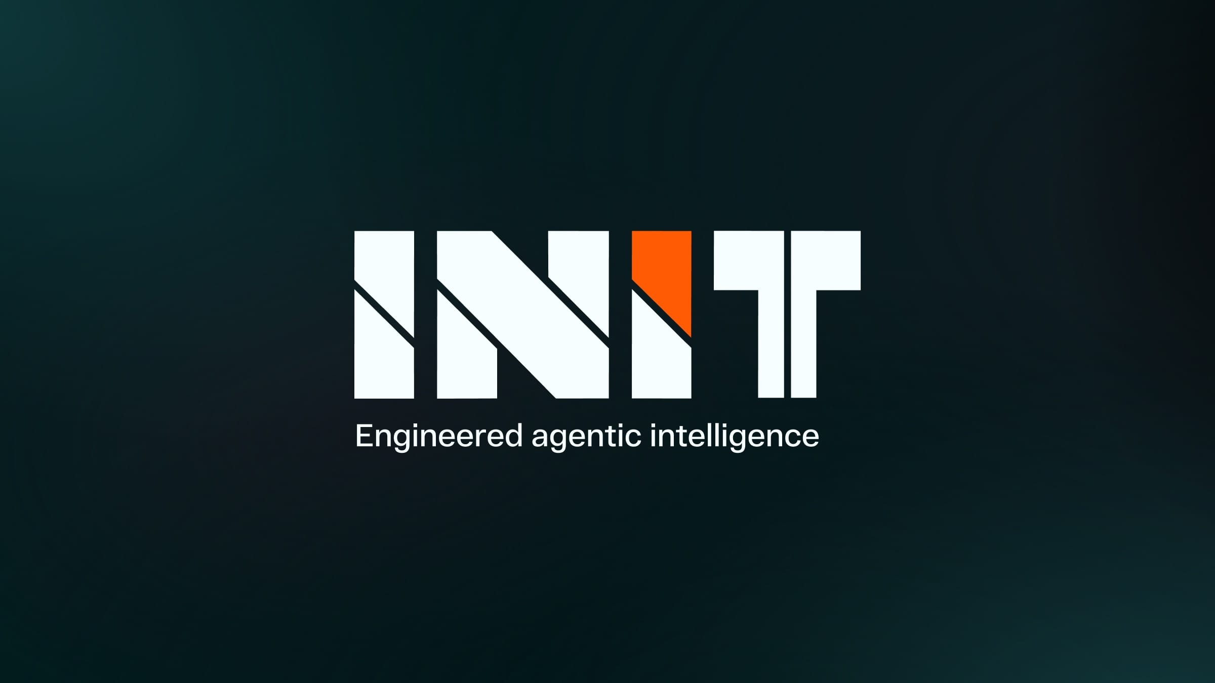 The INIT logotype in off-white on dark obsidian with an orange cut in the second I, above the line Engineered agentic intelligence.