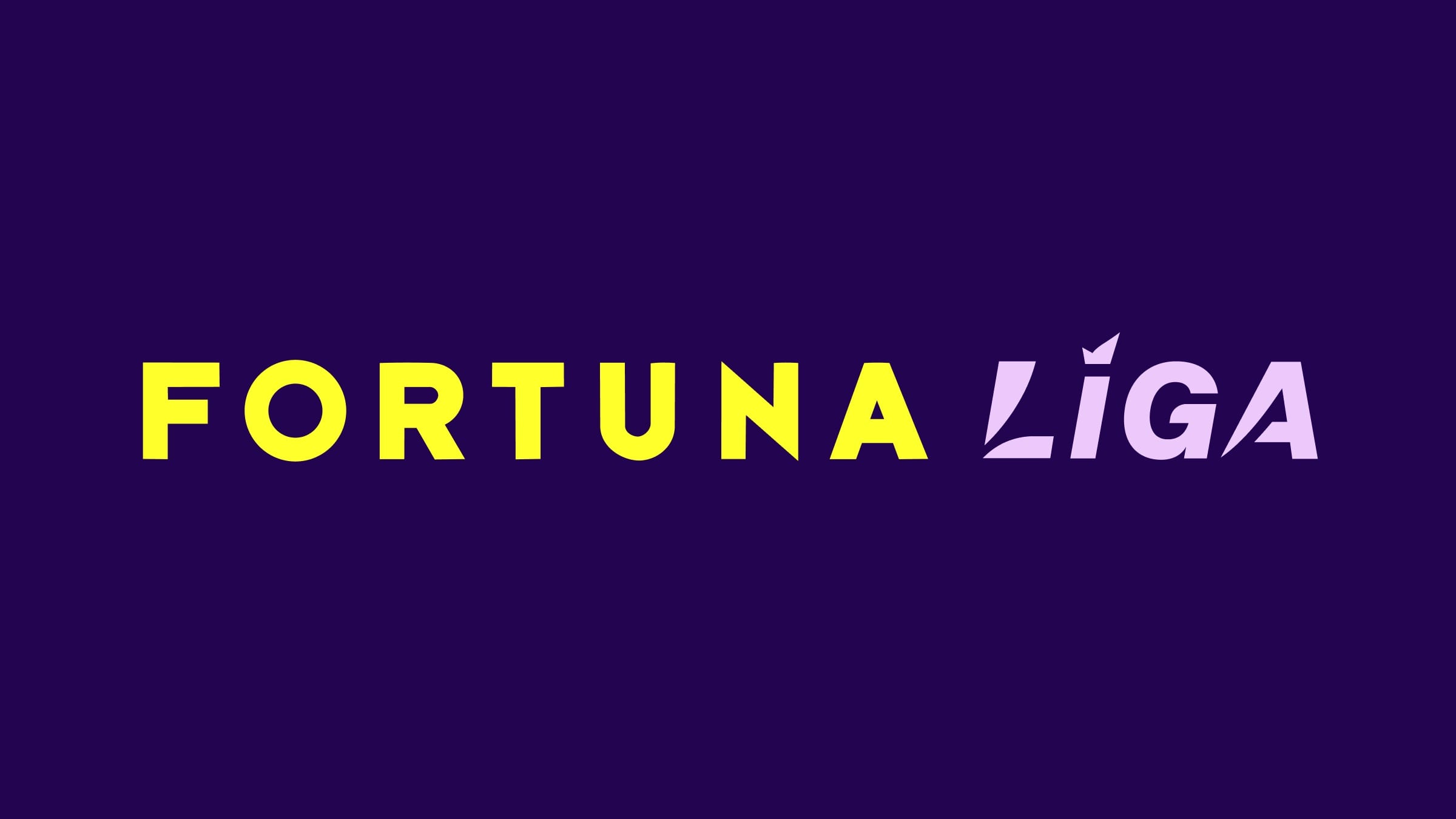 Fortuna in yellow beside Liga in lilac sliced capitals, a crown over the í, on deep purple.