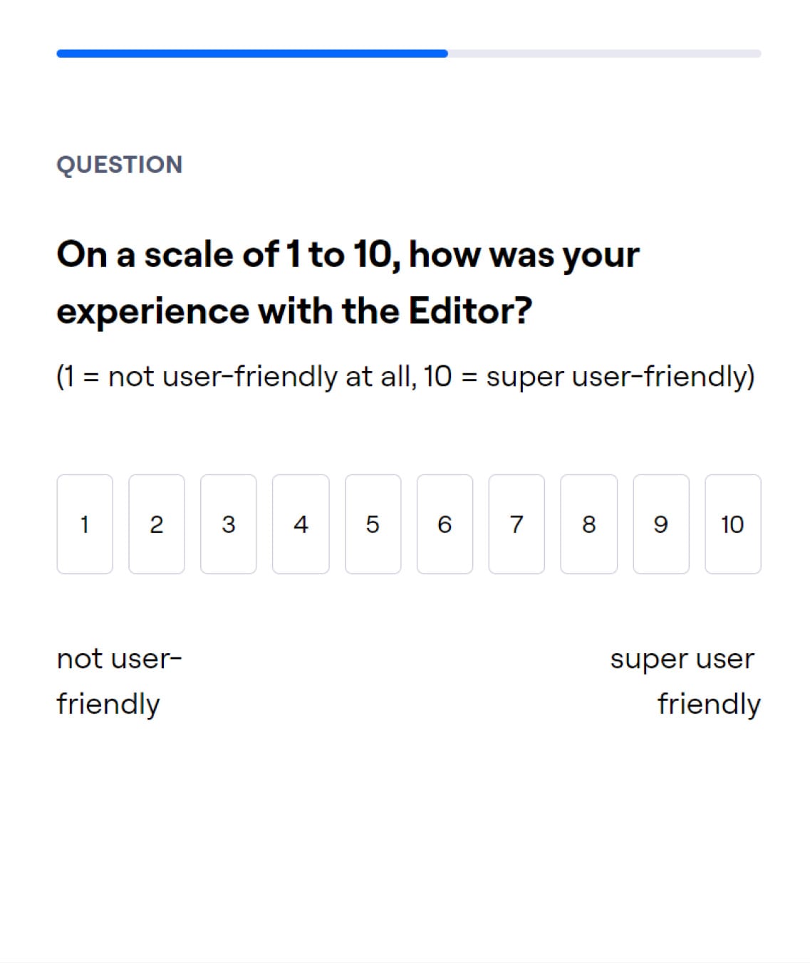 Maze question asking testers to rate their experience with the editor on a scale of 1 to 10.